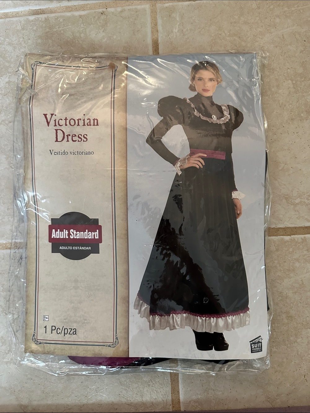 Victorian Dress Adult Standard - Black with White & Plum Trim